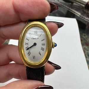 CARTIER Baignoire Mini Watch 18k Yellow Gold/Leather Ladies